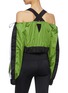 Back View - Click To Enlarge - NO KA’OI - 'Kuia' zip front colourblock cropped cold shoulder top