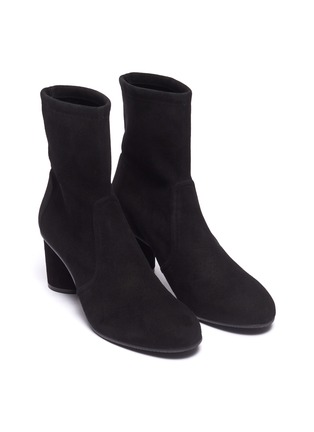 Detail View - Click To Enlarge - STUART WEITZMAN - 'Margot' cylinder heel stretch suede ankle boots