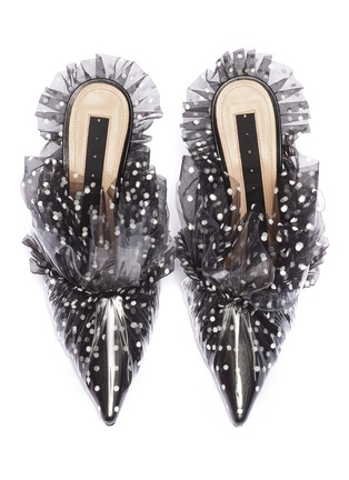 Detail View - Click To Enlarge - MIDNIGHT 00 - Ruffle PVC layered polka dot tulle mules