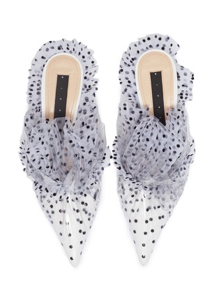 Detail View - Click To Enlarge - MIDNIGHT 00 - Ruffle PVC layered polka dot tulle mules