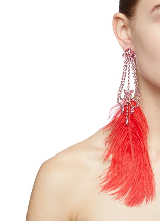 Figure View - Click To Enlarge - SARARA COUTURE - 'Let Them Eat Cake' strass ostrich feather drop earrings