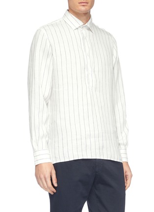 Front View - Click To Enlarge - TOMORROWLAND - Pinstripe linen half-placket shirt
