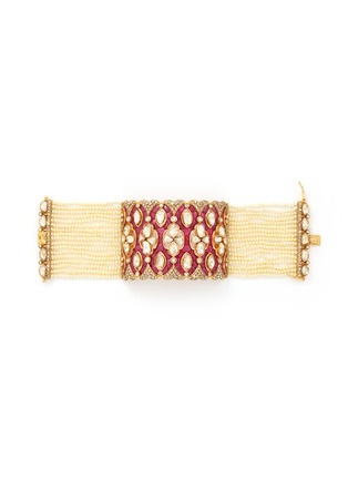 Main View - Click To Enlarge - AISHWARYA - Diamond ruby pearl gold alloy bracelet