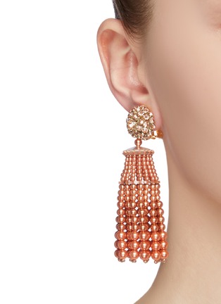 Figure View - Click To Enlarge - OSCAR DE LA RENTA - Glass crystal bead tassel drop clip earrings