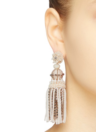 Figure View - Click To Enlarge - OSCAR DE LA RENTA - Bead stud chain fringe drop earrings