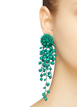 Figure View - Click To Enlarge - OSCAR DE LA RENTA - Bead cluster fringe drop clip earrings