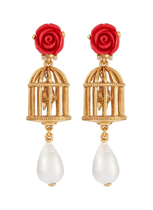 Main View - Click To Enlarge - OSCAR DE LA RENTA - Rose stud birdcage faux pearl drop clip earrings