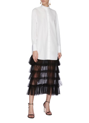 Figure View - Click To Enlarge - VALENTINO GARAVANI - Contrast tiered ruffled tulle skirt shirt dress