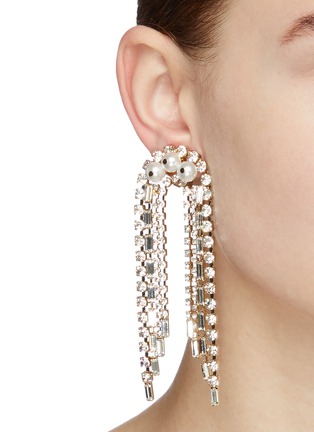 Figure View - Click To Enlarge - ROSANTICA - 'Gelo' faux pearl glass crystal fringe clip earrings