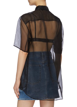 Back View - Click To Enlarge - MIU MIU - Patch pocket silk organza short sleeve shirt