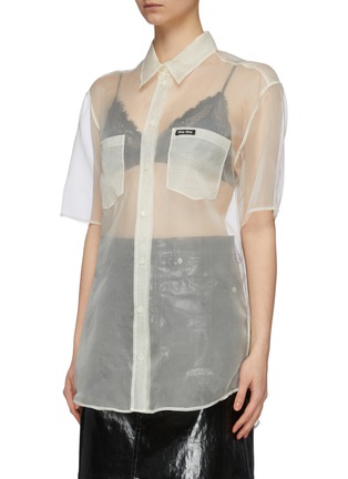 Front View - Click To Enlarge - MIU MIU - Patch pocket silk organza short sleeve shirt