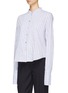 Front View - Click To Enlarge - JONATHAN LIANG - Detachable tassel bib stripe shirt
