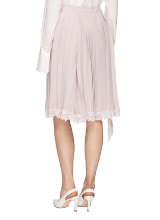 Back View - Click To Enlarge - JONATHAN LIANG - Asymmetric lace hem mix pleated crepe skirt