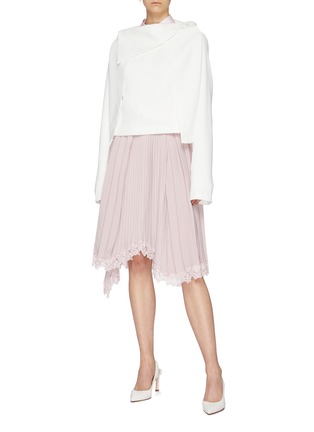 Figure View - Click To Enlarge - JONATHAN LIANG - Asymmetric lace hem mix pleated crepe skirt