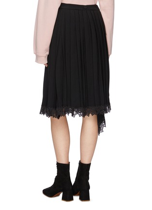 Back View - Click To Enlarge - JONATHAN LIANG - Asymmetric lace hem mix pleated crepe skirt