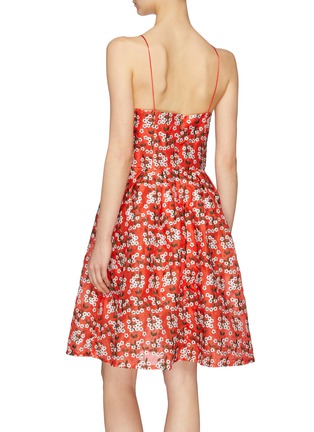 Back View - Click To Enlarge - JONATHAN LIANG - Floral embroidered flared silk camisole dress