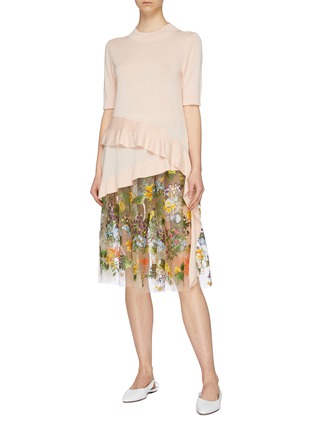 Figure View - Click To Enlarge - JONATHAN LIANG - Floral embroidered tulle skirt