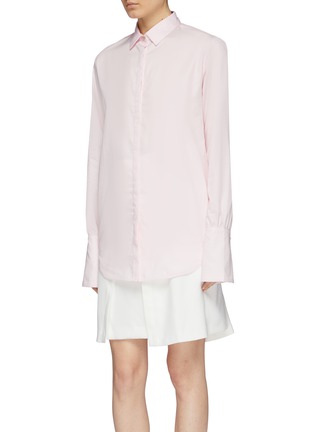 Detail View - Click To Enlarge - JONATHAN LIANG - Two-in-one poplin shirt and sleeve tie front skirt