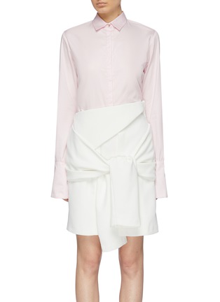 Main View - Click To Enlarge - JONATHAN LIANG - Two-in-one poplin shirt and sleeve tie front skirt