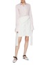 Figure View - Click To Enlarge - JONATHAN LIANG - Two-in-one poplin shirt and sleeve tie front skirt