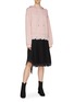 Figure View - Click To Enlarge - JONATHAN LIANG - Lace hem cutout shoulder hoodie