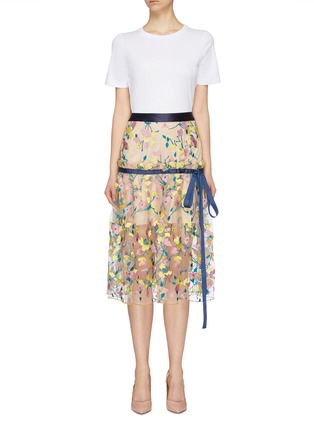 Main View - Click To Enlarge - JONATHAN LIANG - T-shirt panel floral embroidered tulle dress