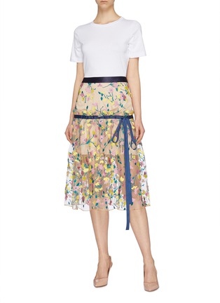 Figure View - Click To Enlarge - JONATHAN LIANG - T-shirt panel floral embroidered tulle dress