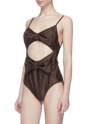 Figure View - Click To Enlarge - ZIMMERMANN - 'Corsage' bow front cutout one-piece swimsuit