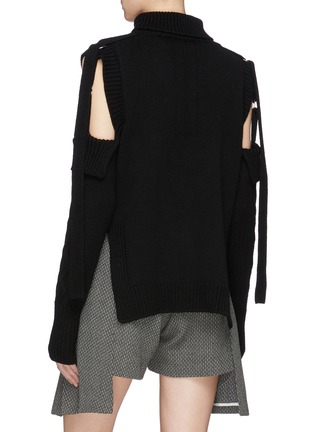 Back View - Click To Enlarge - CHRIS RAN LIN - Strap cutout sleeve Merino wool turtleneck sweater
