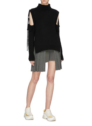 Figure View - Click To Enlarge - CHRIS RAN LIN - Strap cutout sleeve Merino wool turtleneck sweater