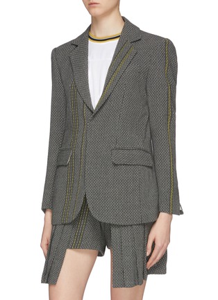 Detail View - Click To Enlarge - CHRIS RAN LIN - Belted asymmetric contrast topstitching blazer