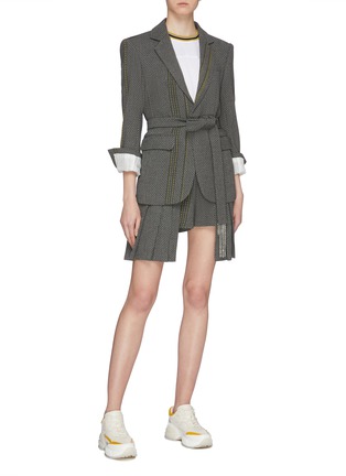 Figure View - Click To Enlarge - CHRIS RAN LIN - Belted asymmetric contrast topstitching blazer