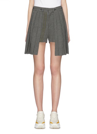 Main View - Click To Enlarge - CHRIS RAN LIN - Detachable pleated panel asymmetric contrast topstitching shorts
