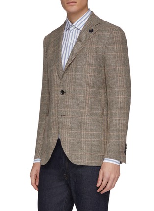 Front View - Click To Enlarge - LARDINI - Houndstooth check plaid wool-flax-silk blazer