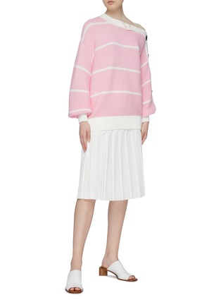 Figure View - Click To Enlarge - SHORT SENTENCE - Button sleeve stripe rib knit sweater