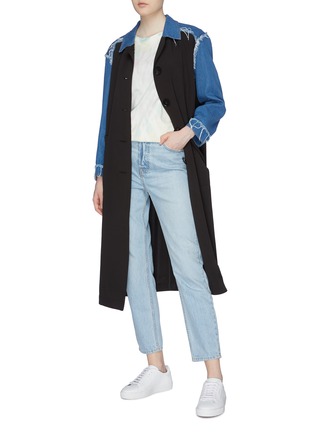 Figure View - Click To Enlarge - SHORT SENTENCE - Frayed denim panel twill trench coat