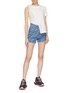 Figure View - Click To Enlarge - GROUND ZERO - Slogan jacquard staggered waist denim shorts