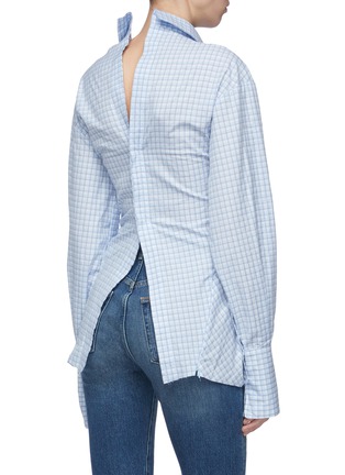 Back View - Click To Enlarge - GROUND ZERO - Gathered drape front slit back check shirt