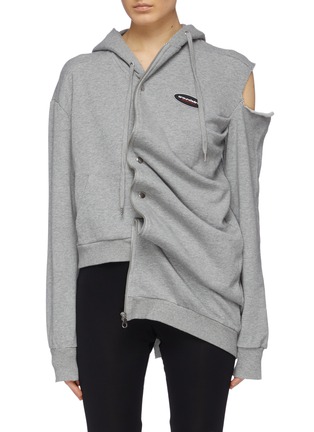Main View - Click To Enlarge - GROUND ZERO - Cutout sleeve asymmetric hoodie