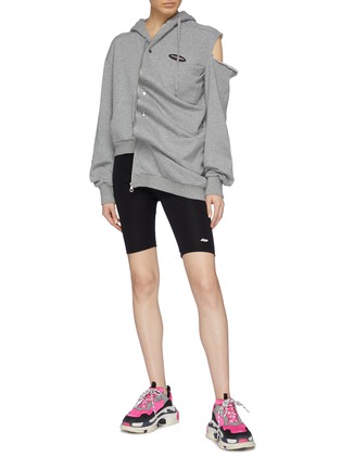 Figure View - Click To Enlarge - GROUND ZERO - Cutout sleeve asymmetric hoodie