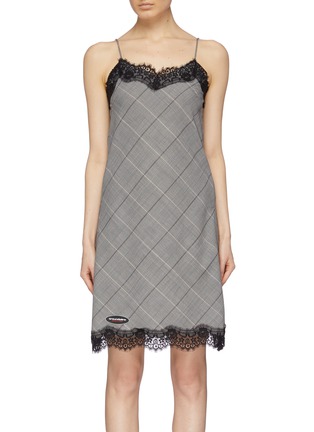 Main View - Click To Enlarge - GROUND ZERO - Lace trim houndstooth check plaid camisole dress