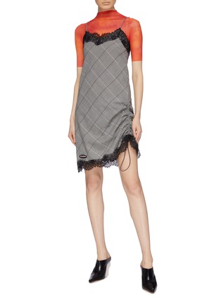 Figure View - Click To Enlarge - GROUND ZERO - Lace trim houndstooth check plaid camisole dress