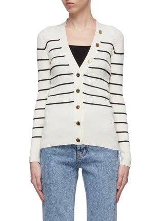 Main View - Click To Enlarge - CRUSH COLLECTION - Button placket stripe silk-cashmere cardigan