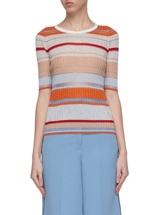 Main View - Click To Enlarge - CRUSH COLLECTION - Variegated stripe rib knit T-shirt