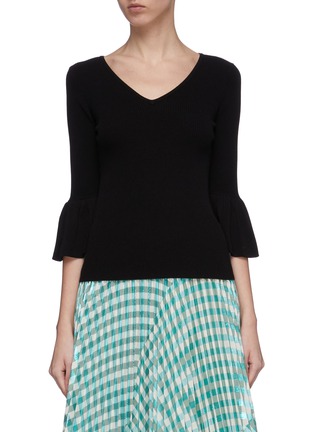 Main View - Click To Enlarge - CRUSH COLLECTION - Bell sleeve rib knit top