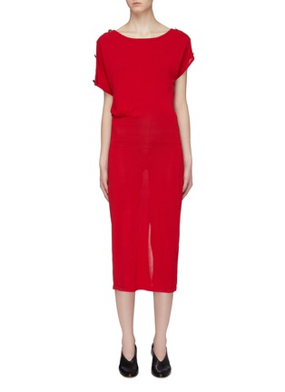 Main View - Click To Enlarge - CRUSH COLLECTION - Asymmetric button sleeve silk dress