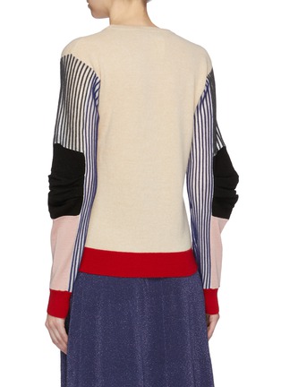 Back View - Click To Enlarge - PH5 - Colourblock stripe puff panel sleeve sweater