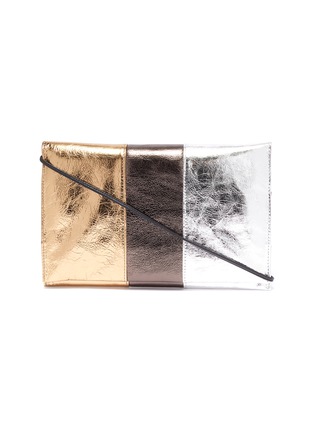 Main View - Click To Enlarge - A-ESQUE - 'Foldover Deluxe' metallic leather panel clutch