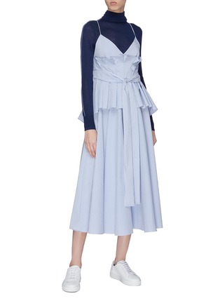 Figure View - Click To Enlarge - XIAO LI - Sash belted stripe pleated peplum dress