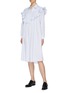 Figure View - Click To Enlarge - SHUSHU/TONG - Asymmetric ruffle yoke pinstripe shirt dress